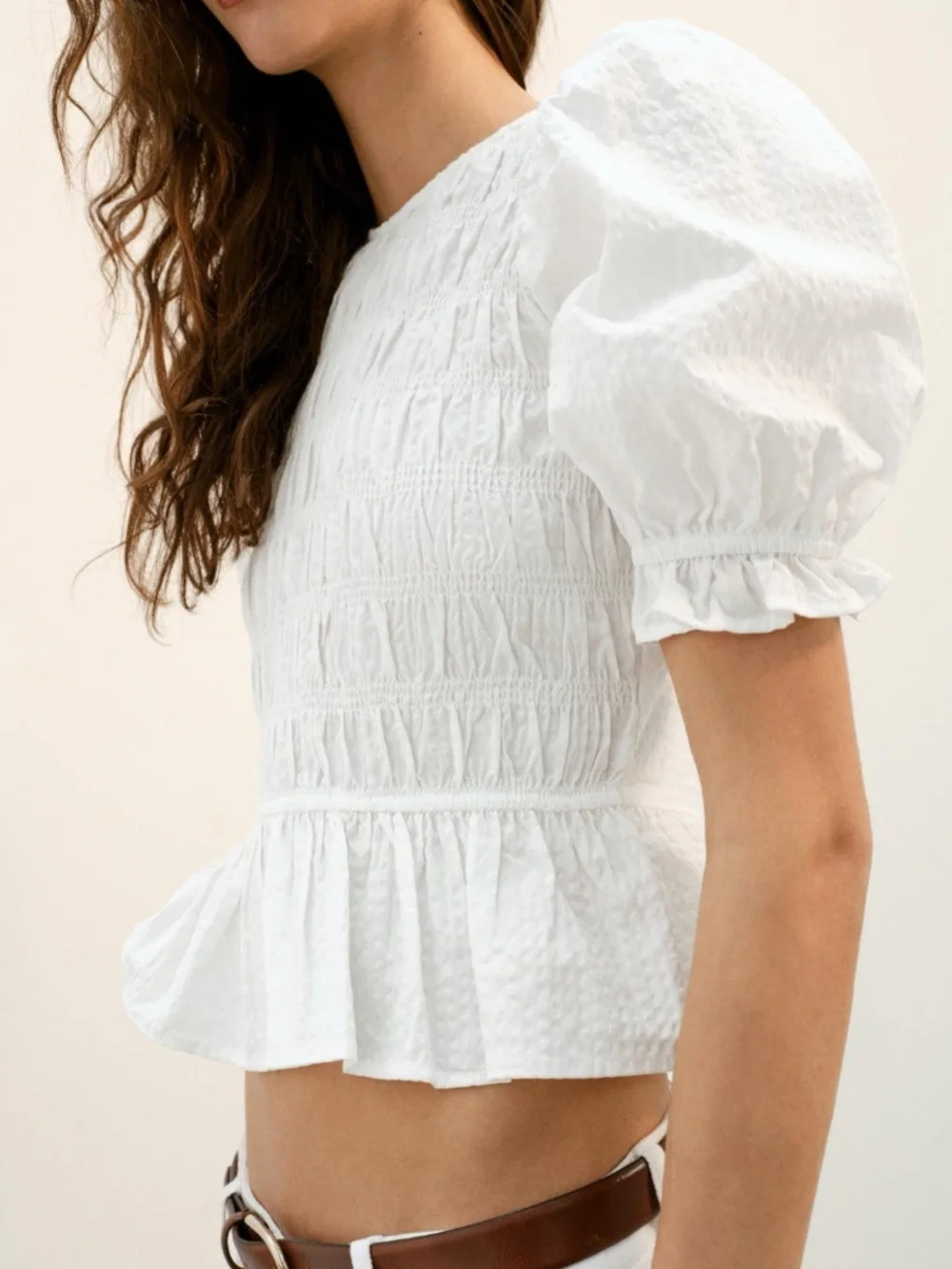 NWT Zara White Ruched Top Puff Sleeves - Size XS